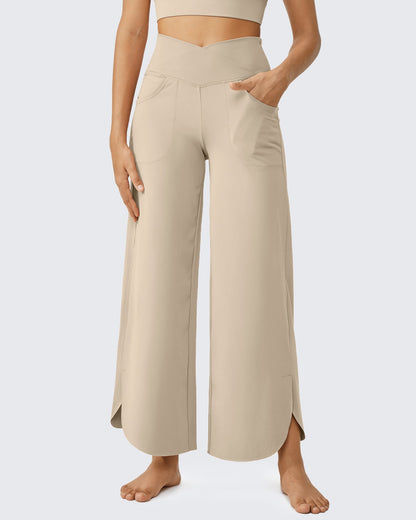 Pantalones capri de pierna ancha con tiro alto cruzado EverGoing (talla petite)