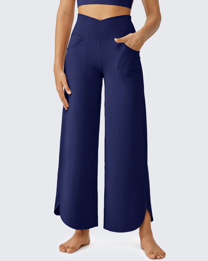 Pantalones Capri de pierna ancha EverGoing con cintura cruzada alta, Regular