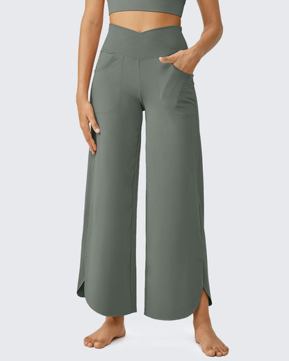 Pantalones capri de pierna ancha con tiro alto cruzado EverGoing (talla petite)