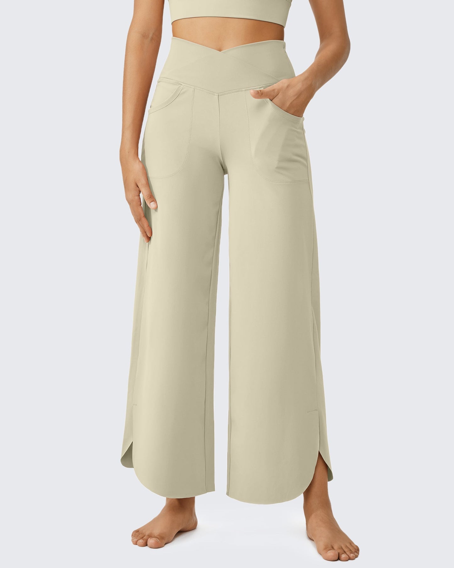 Pantalones Capri de pierna ancha EverGoing con cintura cruzada alta, Regular