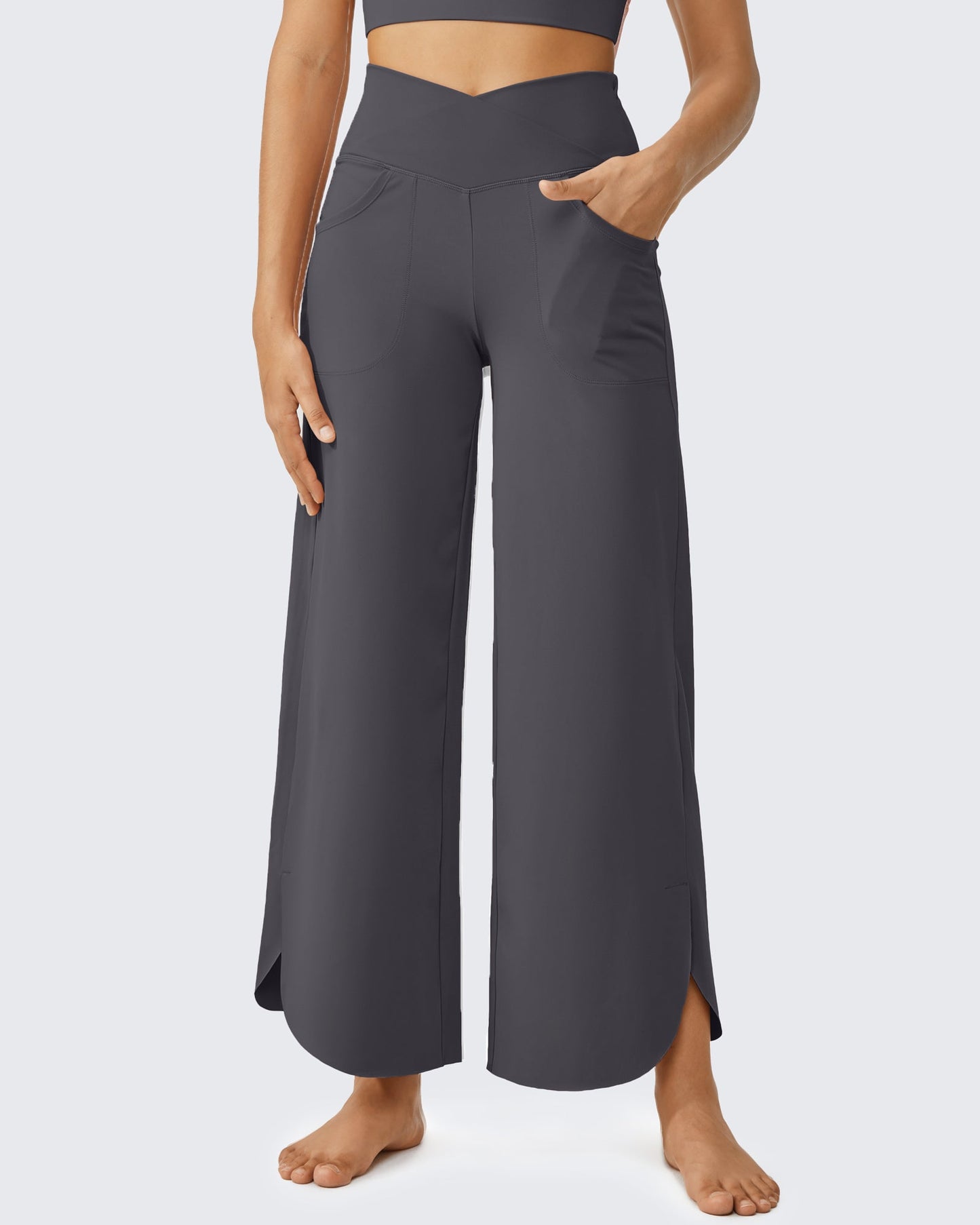Pantalones capri de pierna ancha con tiro alto cruzado EverGoing (talla petite)
