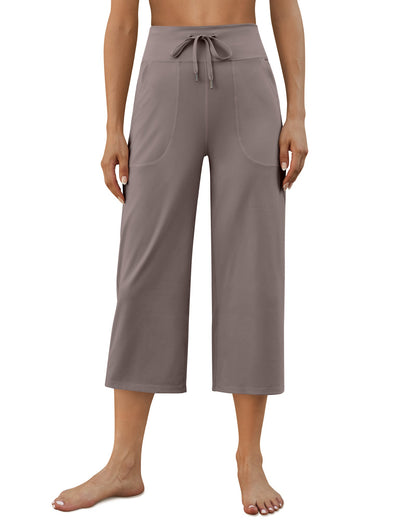 Pantalones Capris de Cintura Alta con Cordón y Pierna Ancha EverGoing
