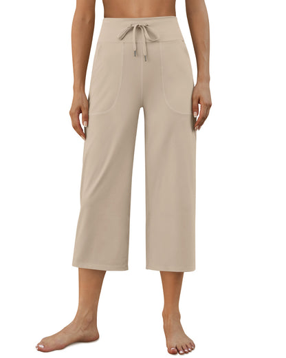 Pantalones Capris de Cintura Alta con Cordón y Pierna Ancha EverGoing