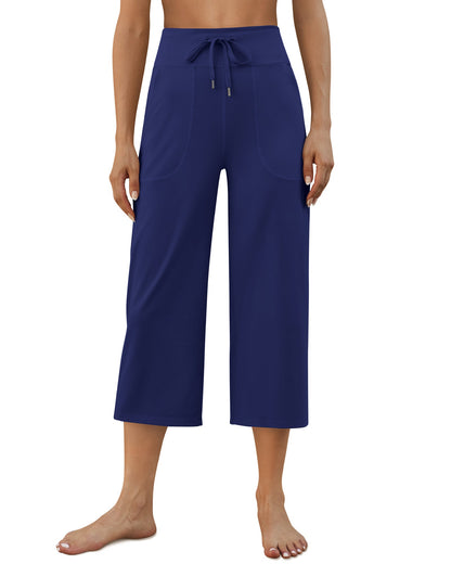 Pantalones Capris de Cintura Alta con Cordón y Pierna Ancha EverGoing
