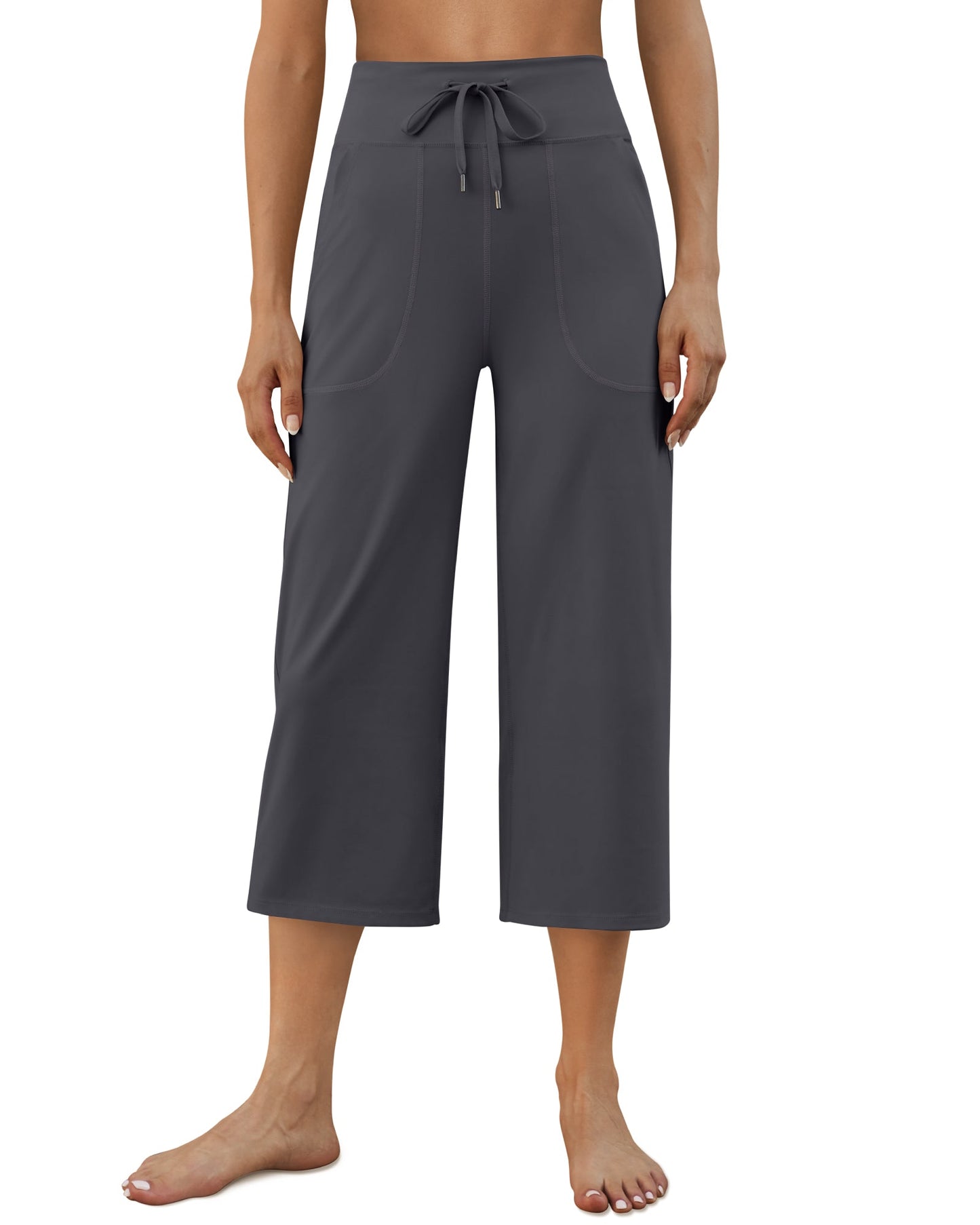 Pantalones Capris de Cintura Alta con Cordón y Pierna Ancha EverGoing
