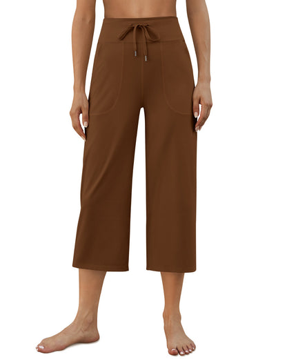 Pantalones Capris de Cintura Alta con Cordón y Pierna Ancha EverGoing