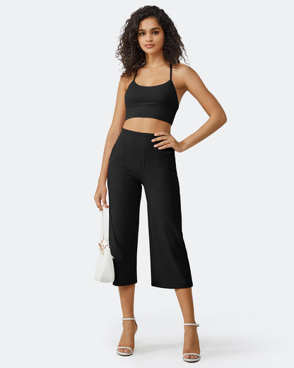 Pantalones Capri Casuales de Talle Alto con Pierna Ancha EverGoing