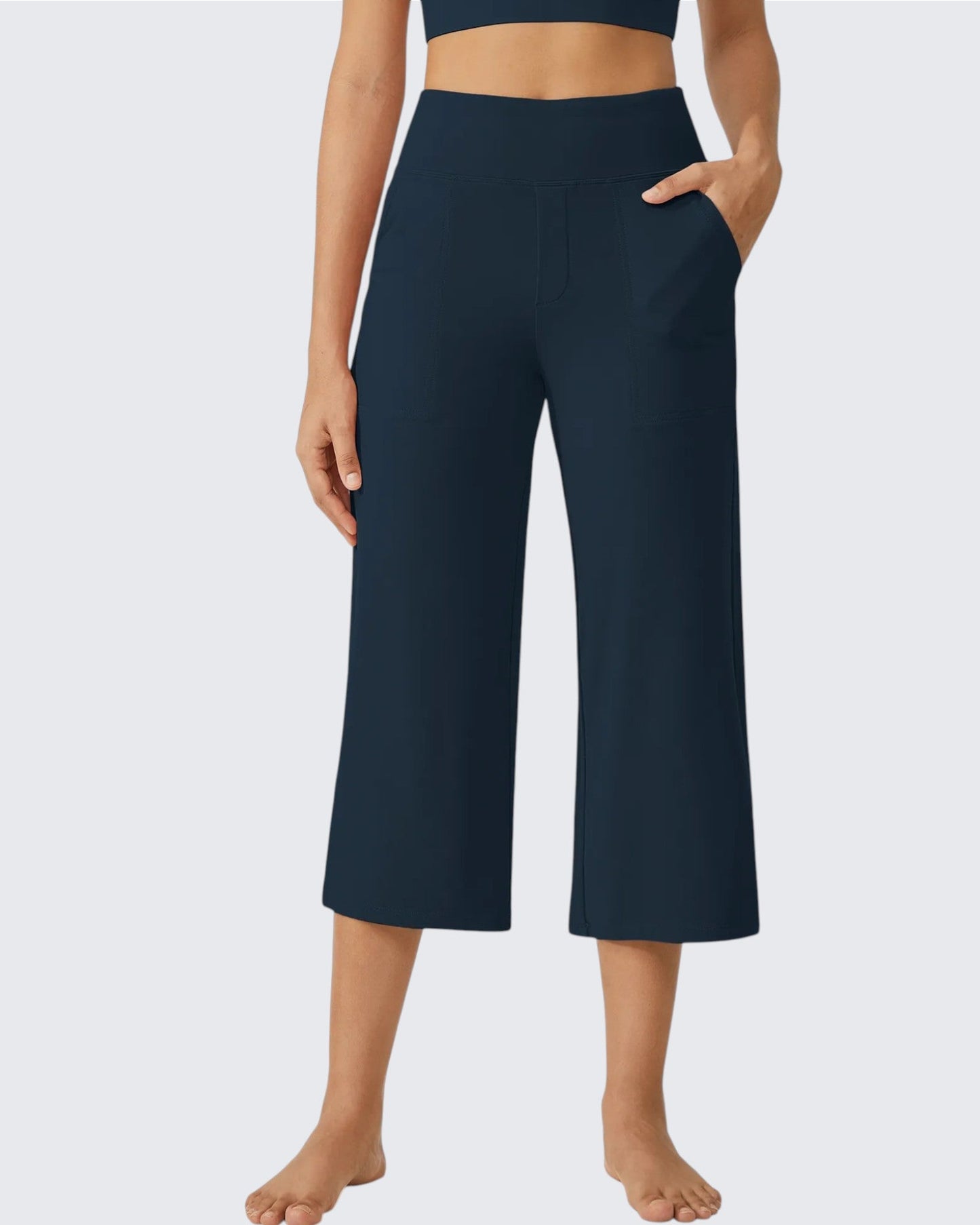 Pantalones Capri Casuales de Talle Alto con Pierna Ancha EverGoing