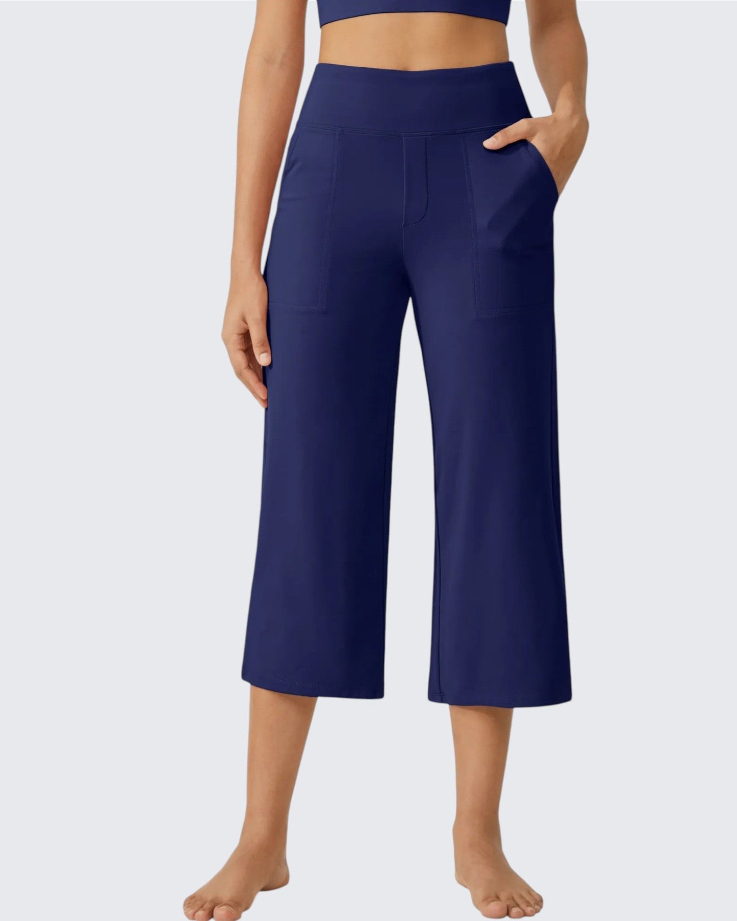 Pantalones Capri Casuales de Talle Alto con Pierna Ancha EverGoing