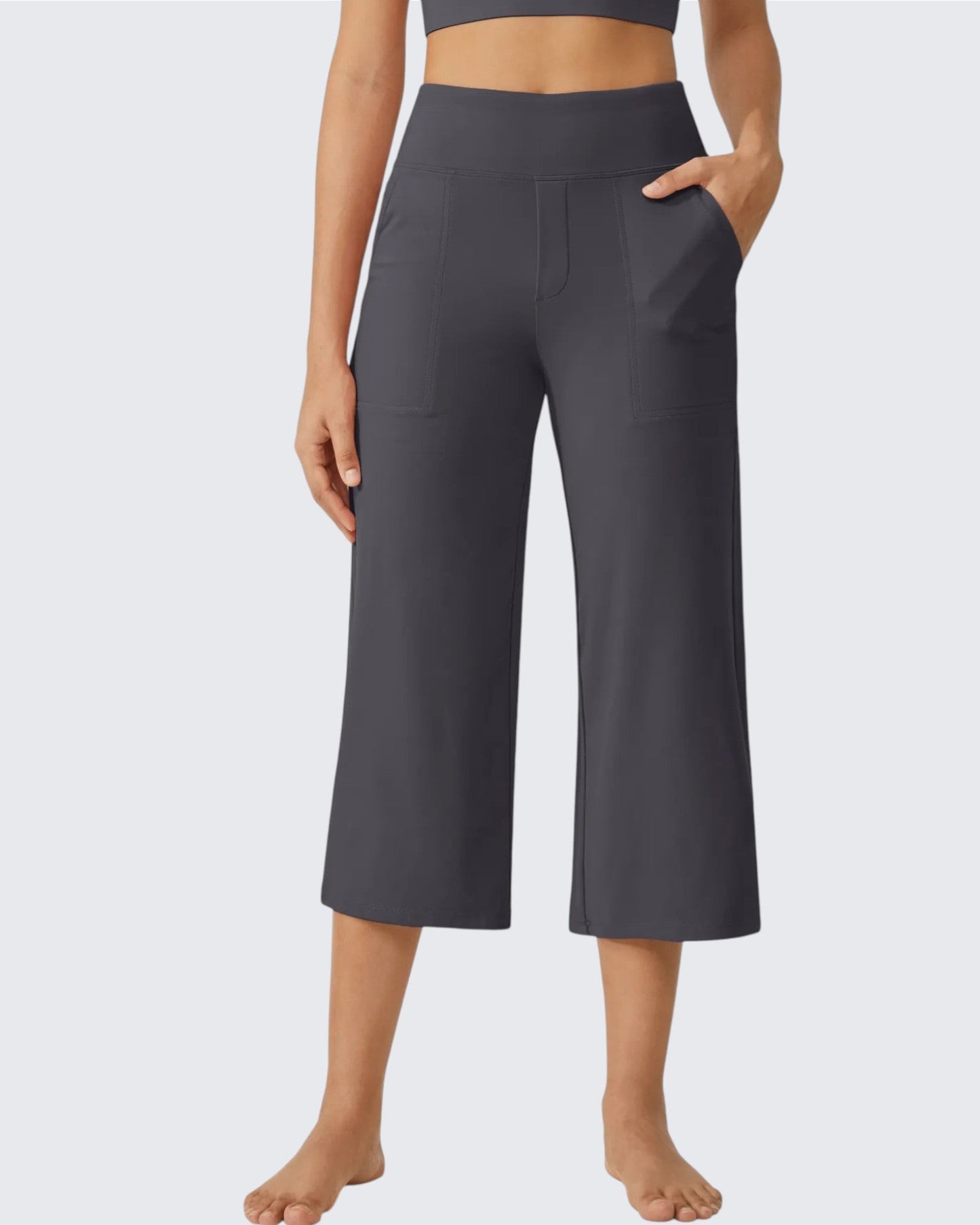 Pantalones Capri Casuales de Talle Alto con Pierna Ancha EverGoing