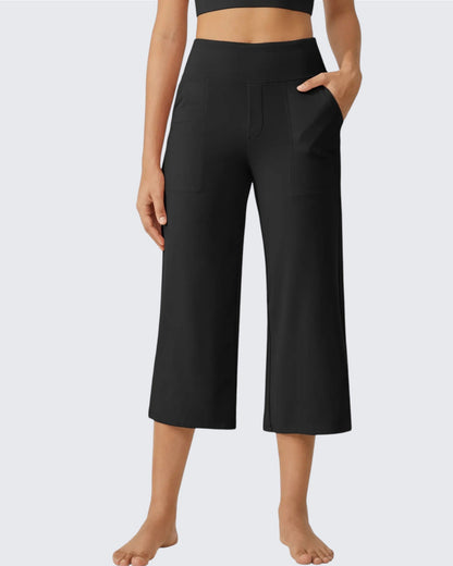 Pantalones Capri Casuales de Talle Alto con Pierna Ancha EverGoing