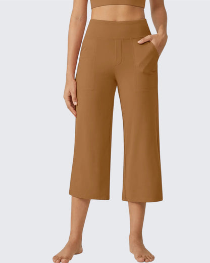 Pantalones Capri Casuales de Talle Alto con Pierna Ancha EverGoing
