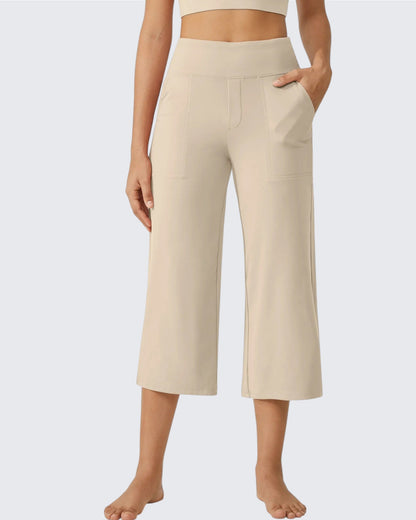 Pantalones Capri Casuales de Talle Alto con Pierna Ancha EverGoing