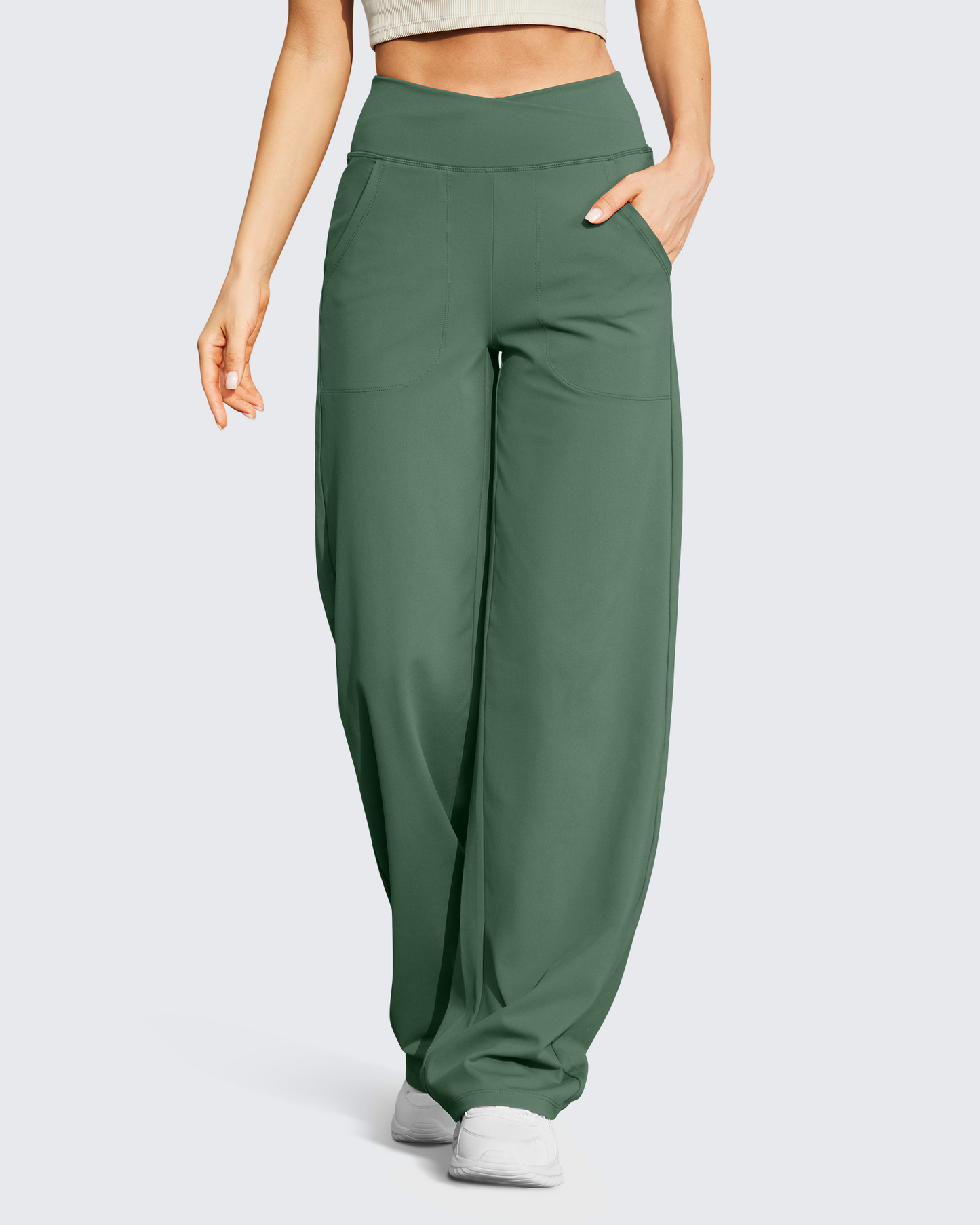 Pantalones casuales EverGoing de pierna ancha y cintura alta, talla regular