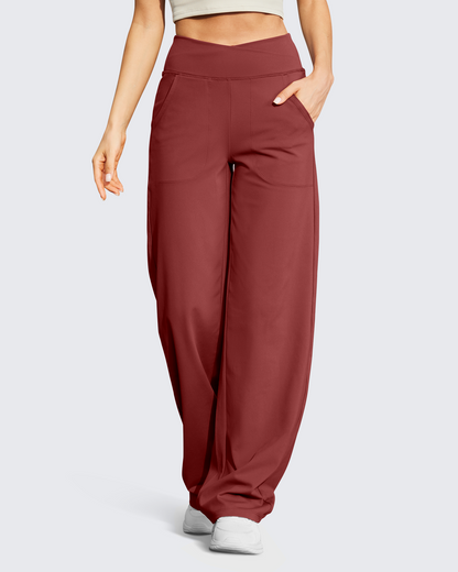 Pantalones casuales EverGoing de pierna ancha y cintura alta, talla regular