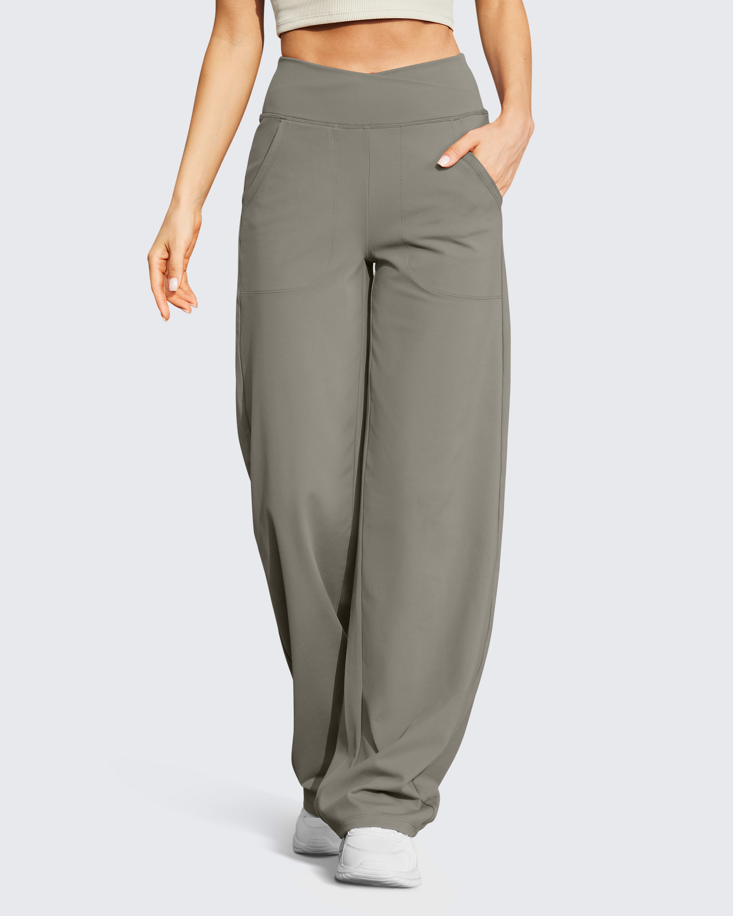 Pantalones casuales EverGoing de pierna ancha y cintura alta, talla regular