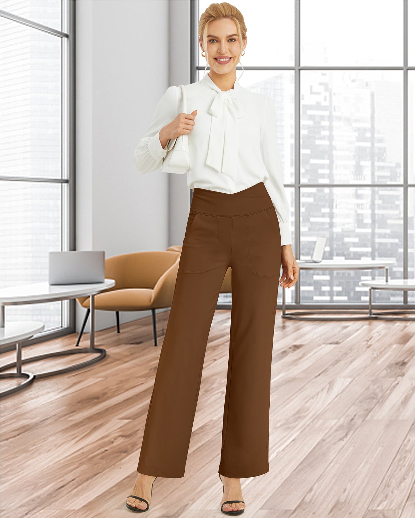Pantalones casuales EverGoing de pierna ancha y cintura alta, talla regular