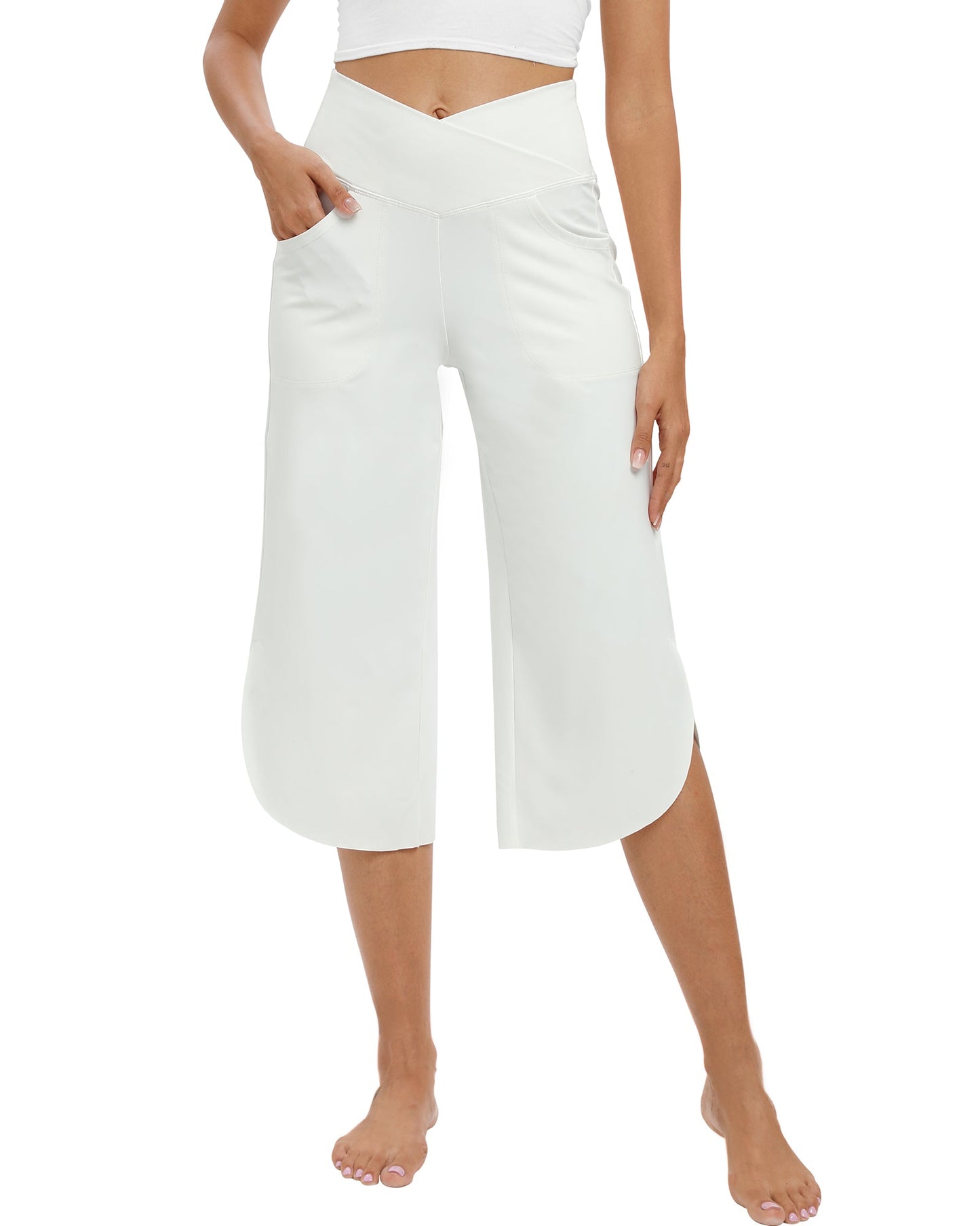 Pantalones capri EverGoing de pierna ancha, talle alto y cruce 21