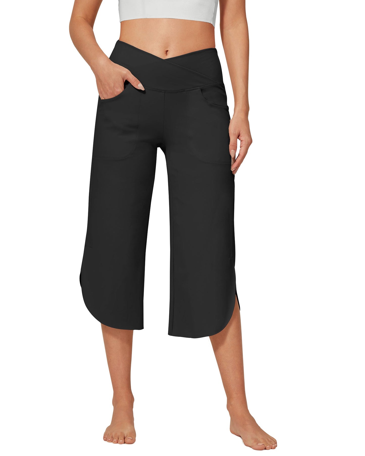 Pantalones capri EverGoing de pierna ancha, talle alto y cruce 21