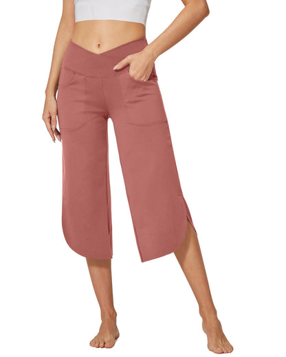 Pantalones capri EverGoing de pierna ancha, talle alto y cruce 21