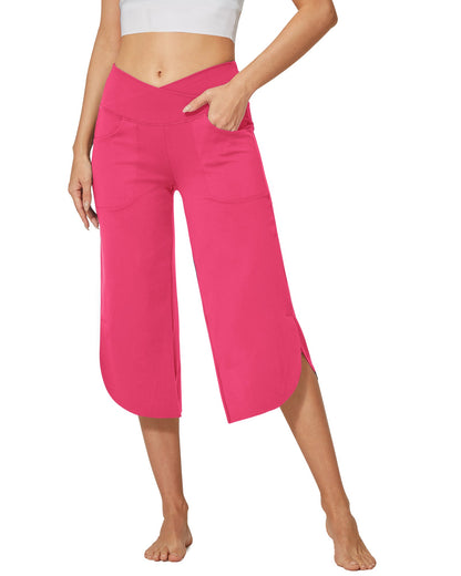 Pantalones capri EverGoing de pierna ancha, talle alto y cruce 21