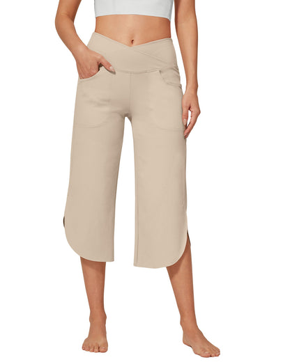 Pantalones capri EverGoing de pierna ancha, talle alto y cruce 21