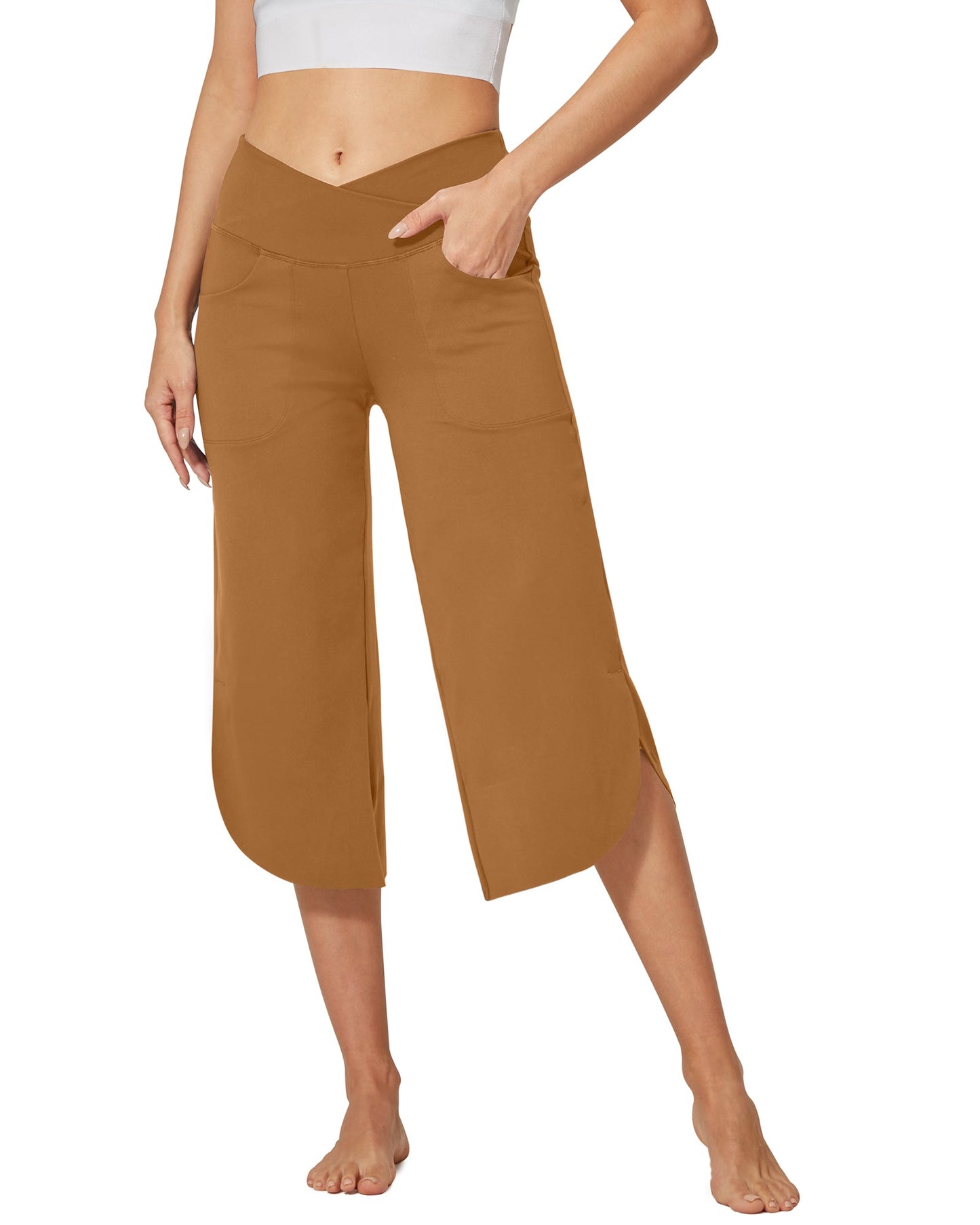 Pantalones capri EverGoing de pierna ancha, talle alto y cruce 21