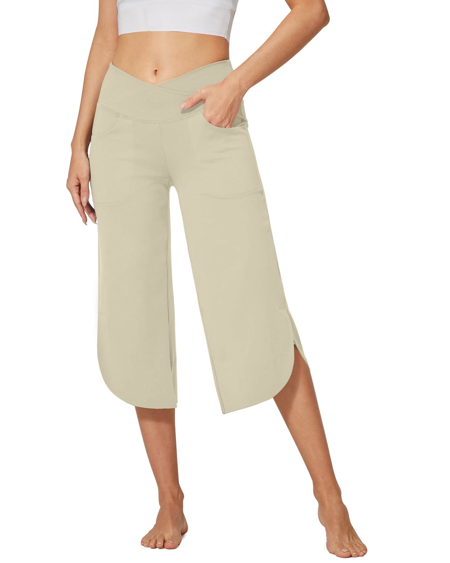 Pantalones capri EverGoing de pierna ancha, talle alto y cruce 21