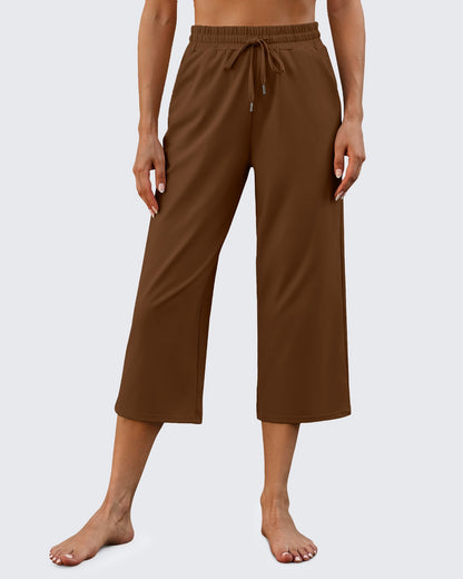 Pantalones capri de pierna ancha, talle medio y cordón EverGoing