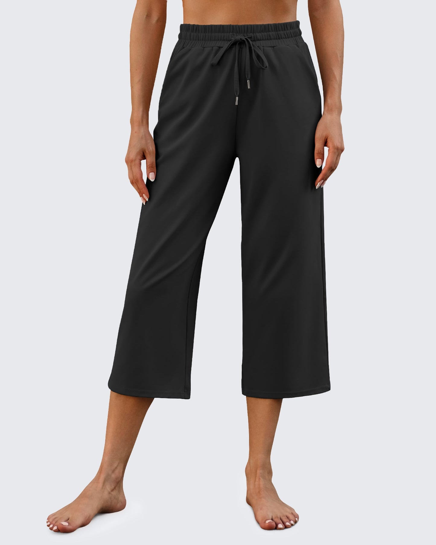 Pantalones capri de pierna ancha, talle medio y cordón EverGoing