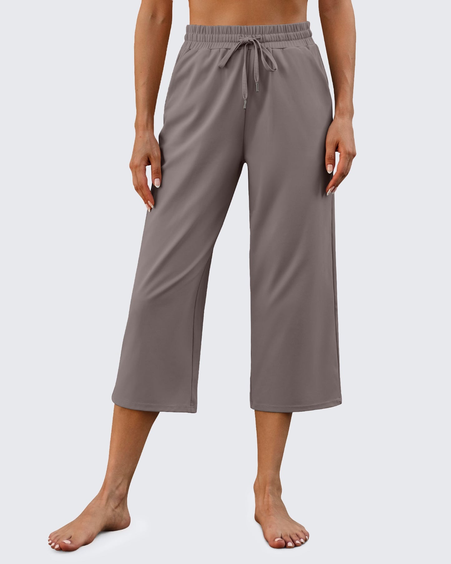 Pantalones capri de pierna ancha, talle medio y cordón EverGoing