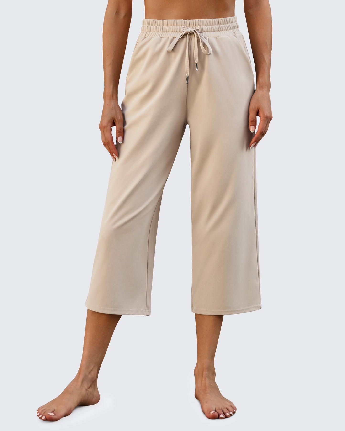 Pantalones capri de pierna ancha, talle medio y cordón EverGoing