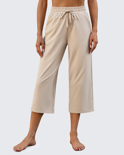Pantalones capri de pierna ancha, talle medio y cordón EverGoing