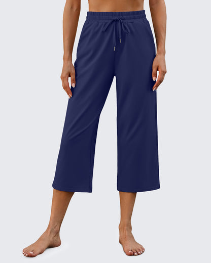 Pantalones capri de pierna ancha, talle medio y cordón EverGoing