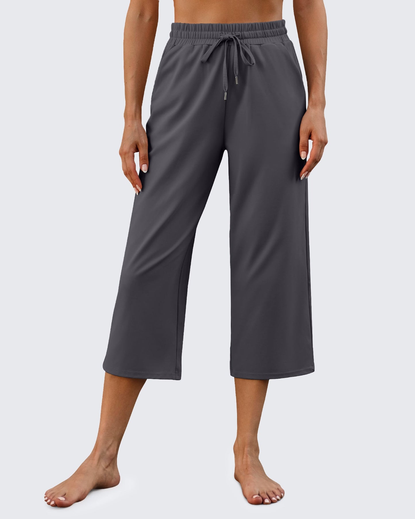 Pantalones capri de pierna ancha, talle medio y cordón EverGoing