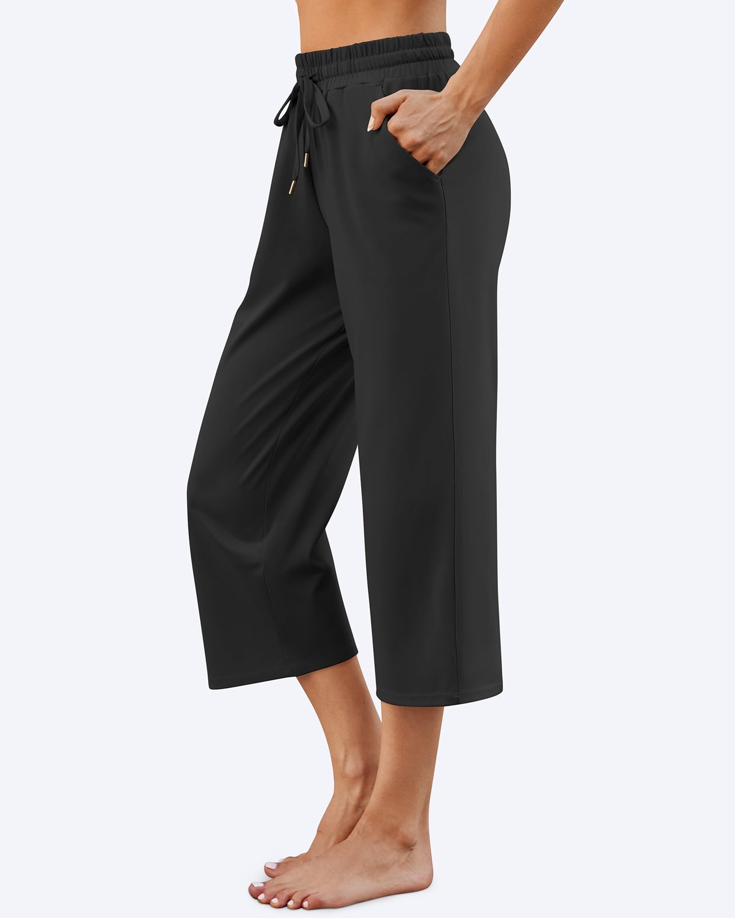 Pantalones capri de pierna ancha, talle medio y cordón EverGoing