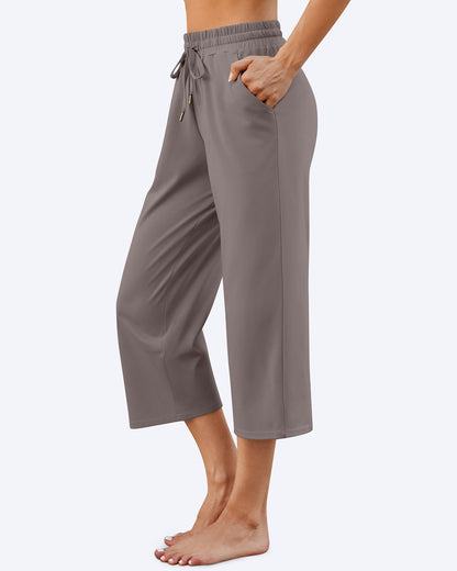 Pantalones capri de pierna ancha, talle medio y cordón EverGoing