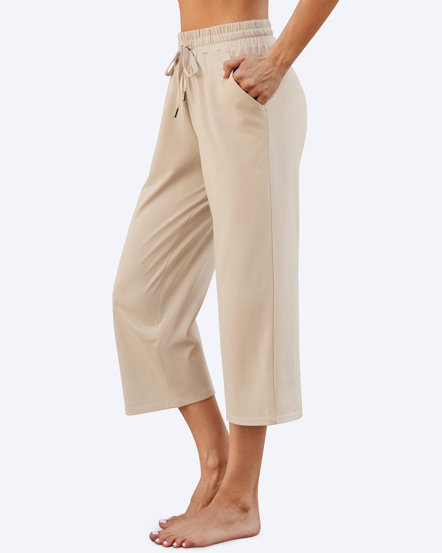 Pantalones capri de pierna ancha, talle medio y cordón EverGoing