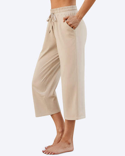 Pantalones capri de pierna ancha, talle medio y cordón EverGoing
