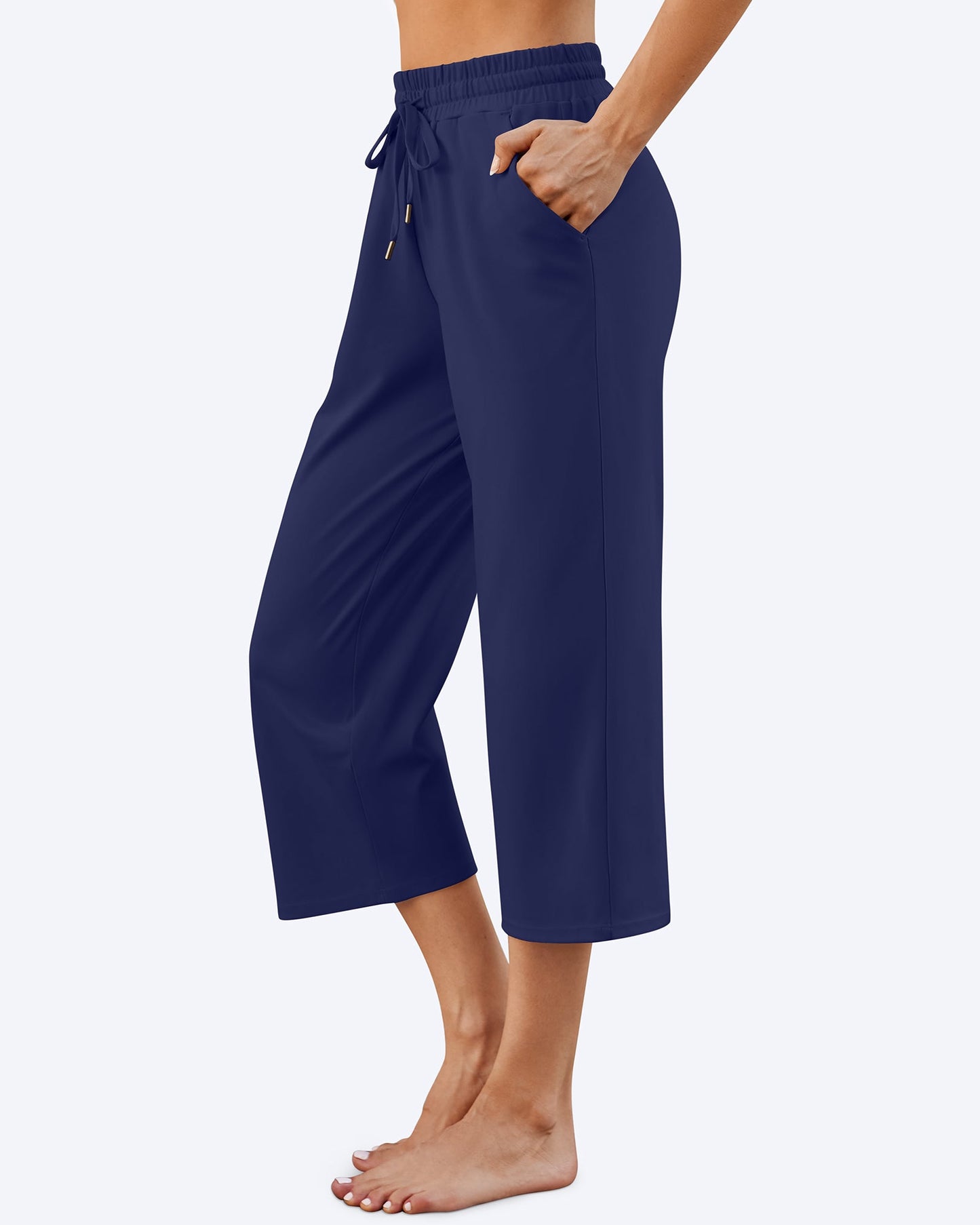 Pantalones capri de pierna ancha, talle medio y cordón EverGoing