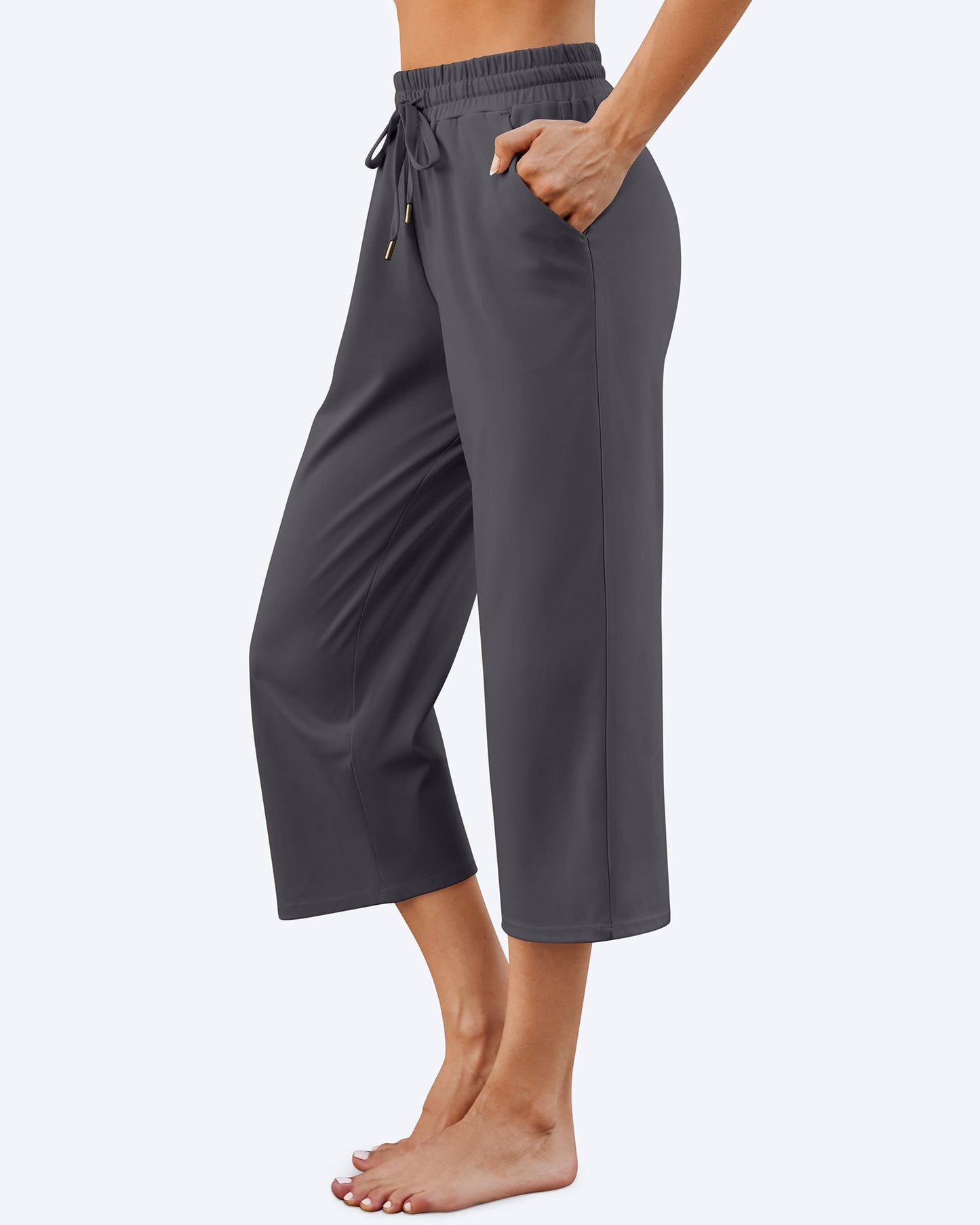 Pantalones capri de pierna ancha, talle medio y cordón EverGoing