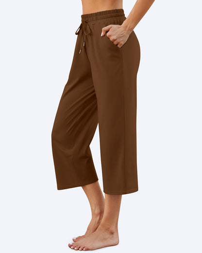 Pantalones capri de pierna ancha, talle medio y cordón EverGoing