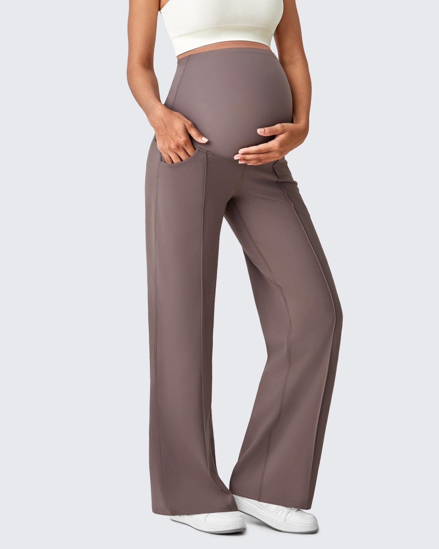Pantalones Premamá de Pierna Ancha con Pliegues Delanteros y Bolsillos EverGoing