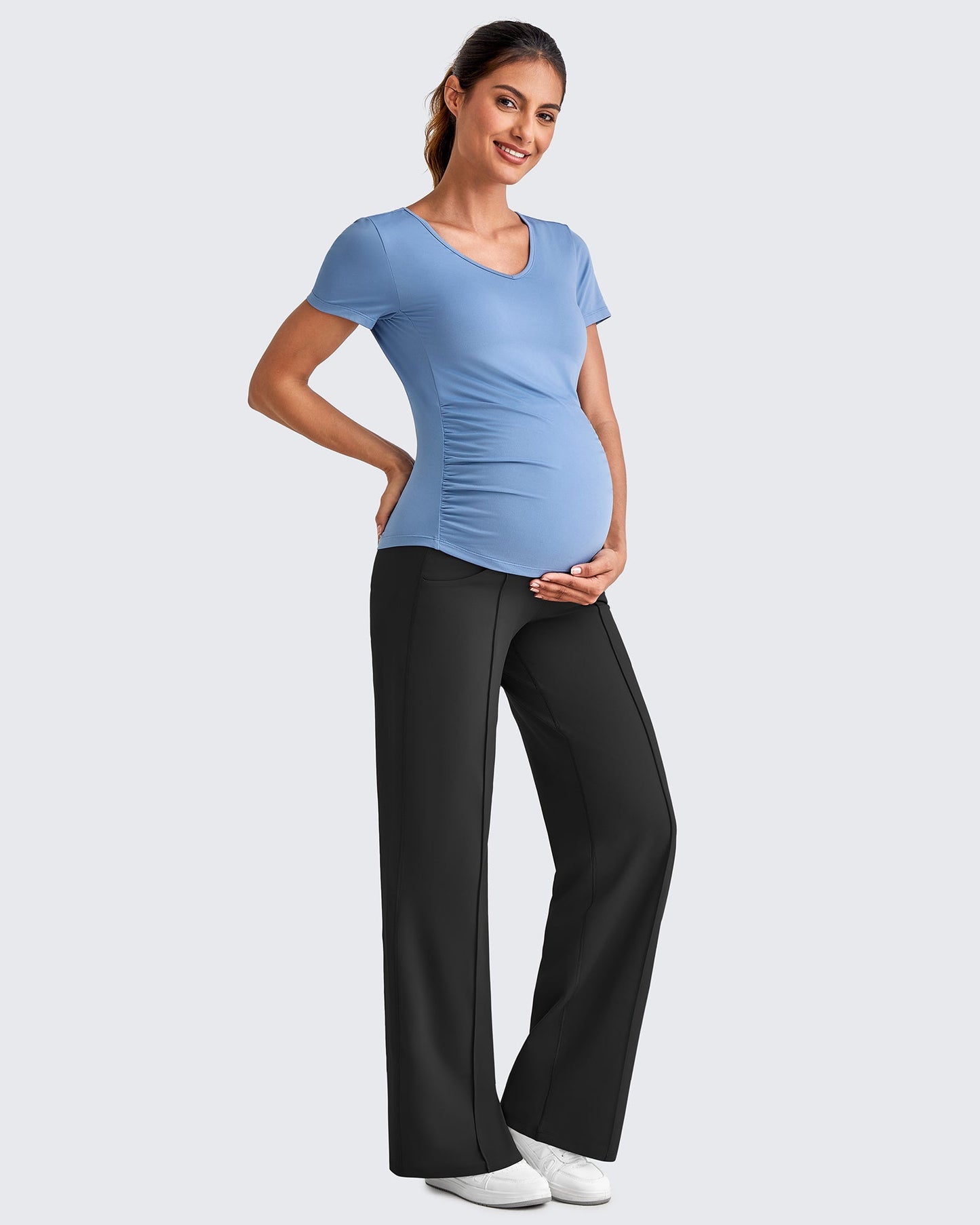 Pantalones Premamá de Pierna Ancha con Pliegues Delanteros y Bolsillos EverGoing