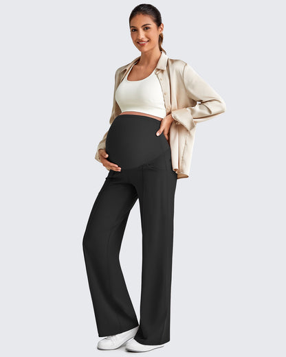 Pantalones Premamá de Pierna Ancha con Pliegues Delanteros y Bolsillos EverGoing