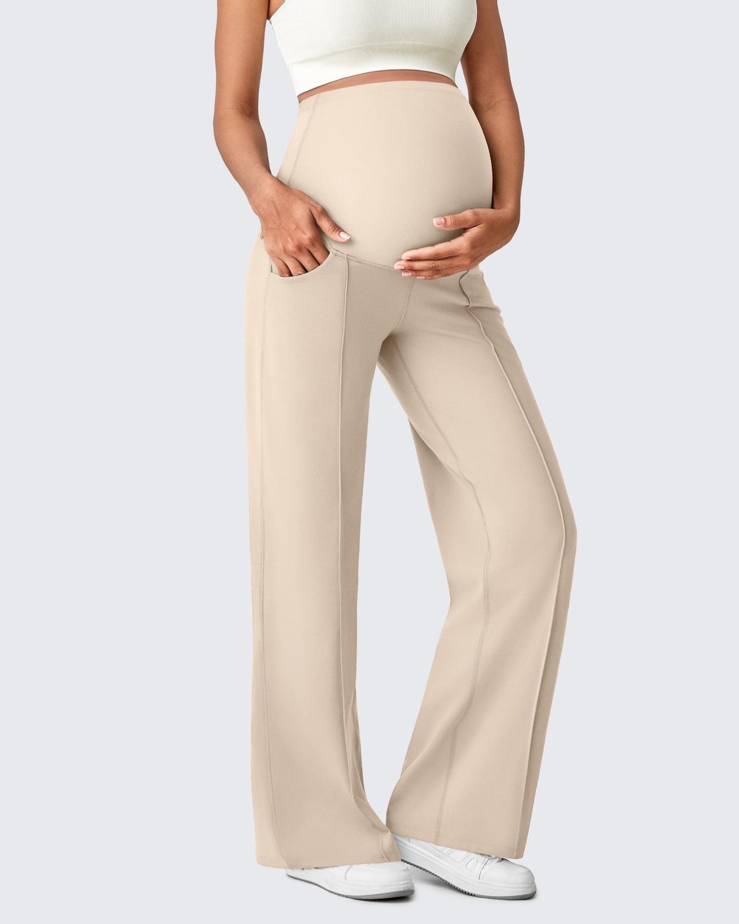 Pantalones Premamá de Pierna Ancha con Pliegues Delanteros y Bolsillos EverGoing