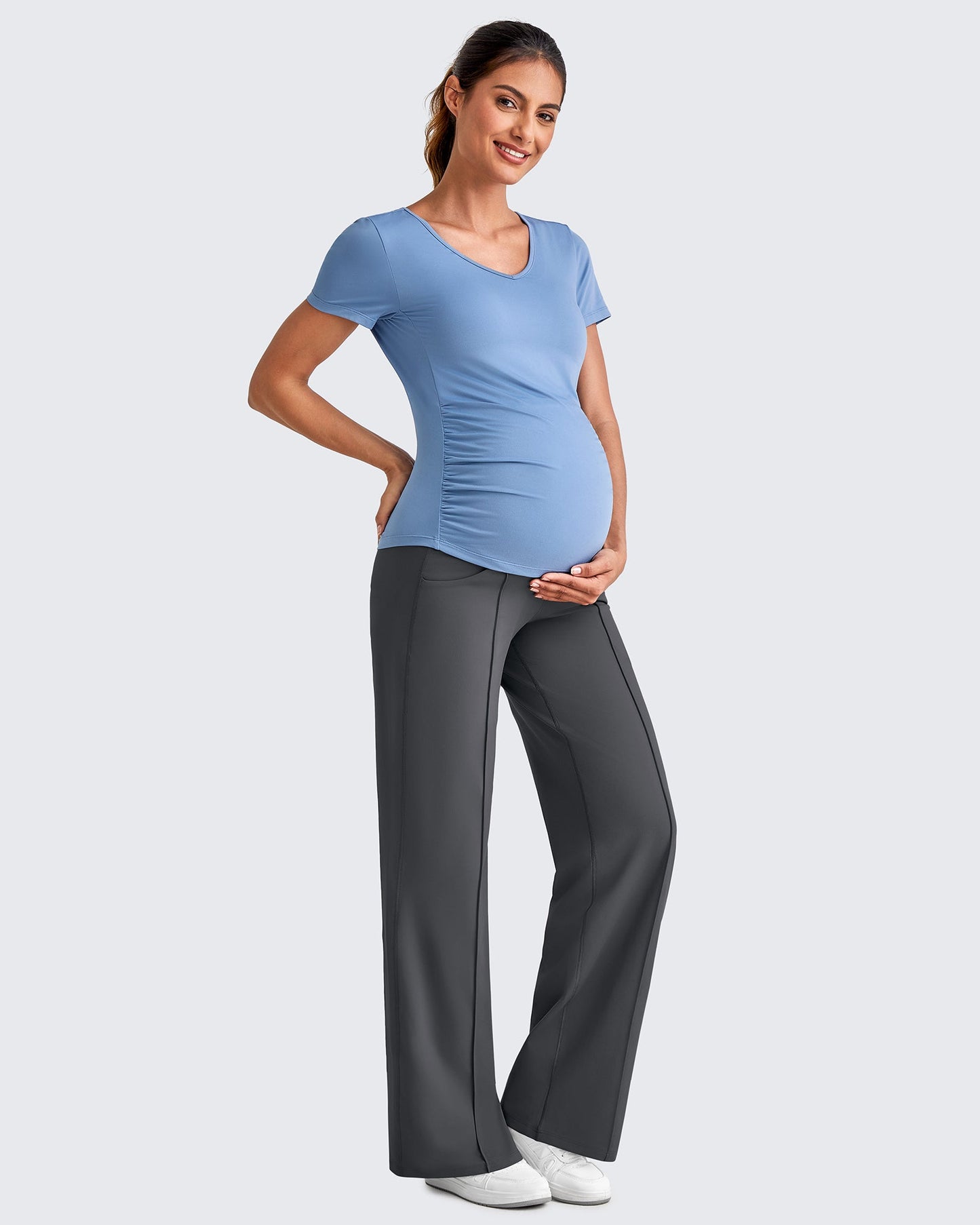 Pantalones Premamá de Pierna Ancha con Pliegues Delanteros y Bolsillos EverGoing