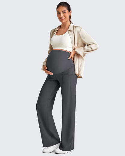 Pantalones Premamá de Pierna Ancha con Pliegues Delanteros y Bolsillos EverGoing