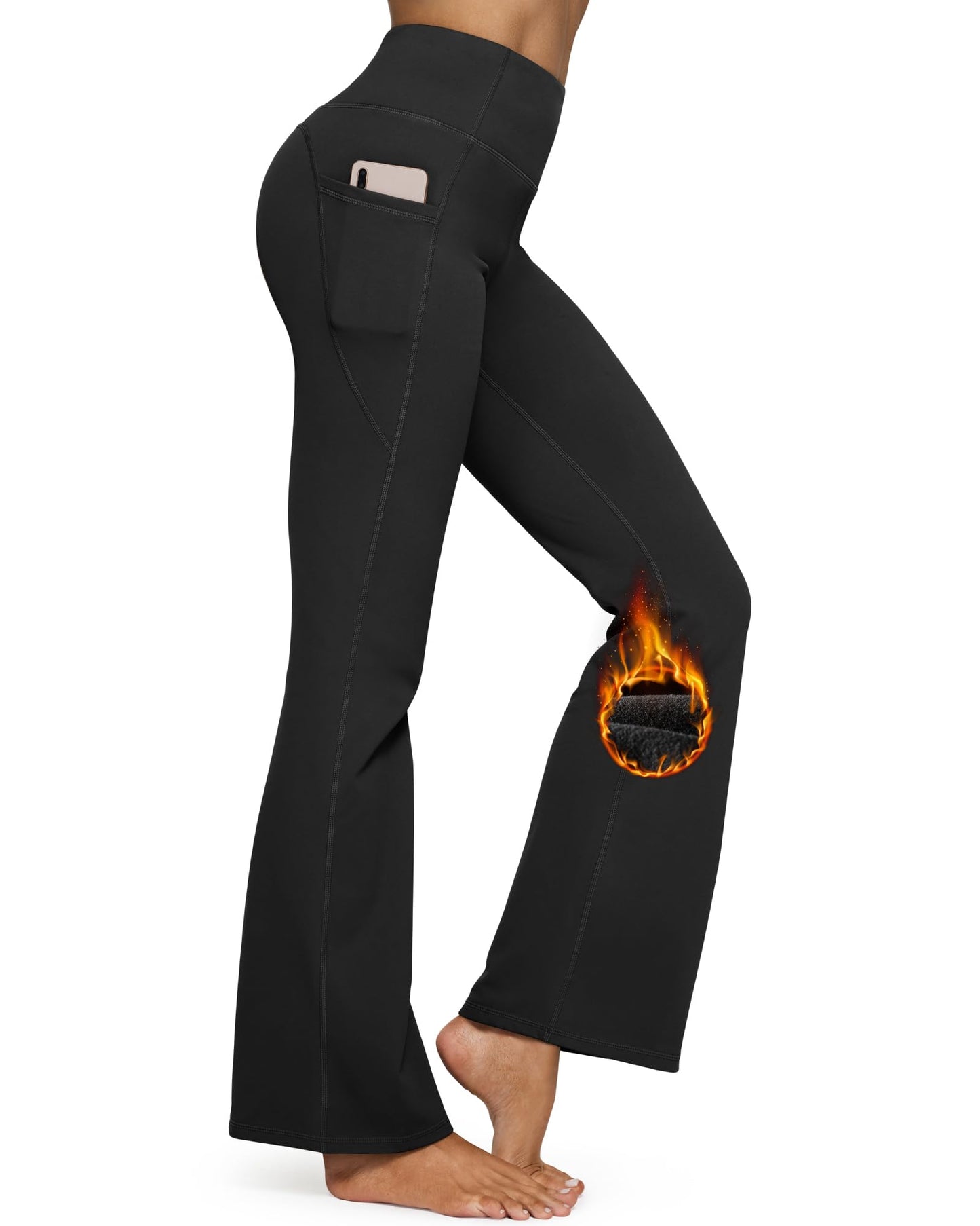 Pantalones Casuales Acampanados de Talle Alto con Forro Polar