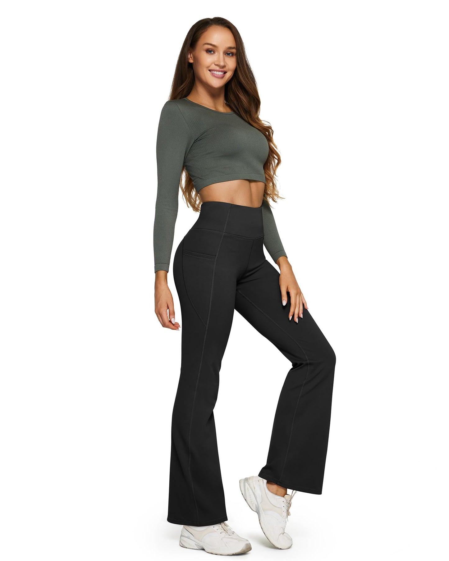 Pantalones Casuales Acampanados de Talle Alto con Forro Polar